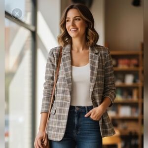 New Unbranded Brown Plaid Blazer Jacket - Size XXL